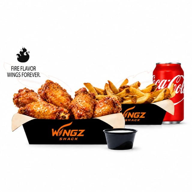 6 Jumbo Wings, Fries and A Drink.
