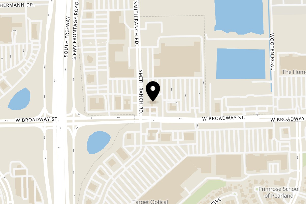 Map showing the location of Wingz Shack Pearland on 10521 W Broadway St in Pearland