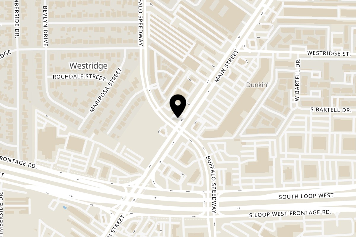 Map showing the location of Wingz Shack Main St on 9598 S Main St in Houston