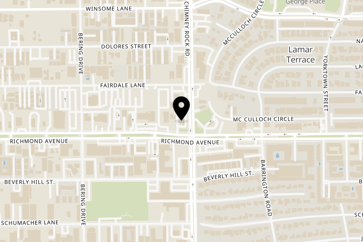 Map showing the location of Wingz Shack Galleria on 5600 Richmond Ave in Houston