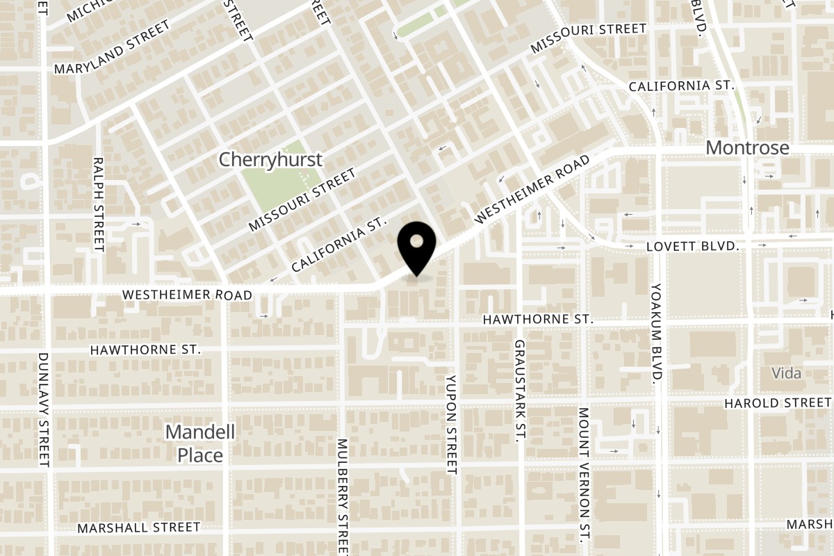 Map showing the location of Wingz Shack Montrose on 1411 Westheimer Rd in Houston